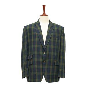 Mens 48R Green Navy Red Tartan Plaid Wool Blazer 2 Button Lined Jacket Coat